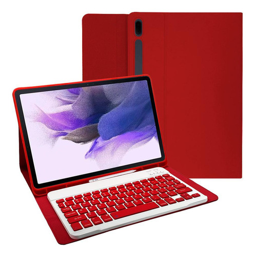 Capa Teclado Tab S7 Fe 12.4 Case Sem Fio Slim - Vermelha