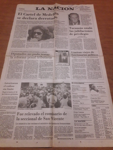 Tapa Diario La Nación 18 01 1990 San Vicente Cartel Medellín
