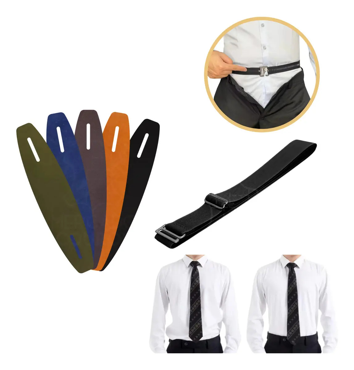 Kit Prendedor Gravata + Cinta Elástica Segura Camisa Social Cor Preto