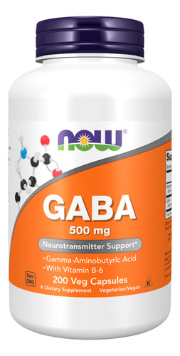 Ácido Gaba 500mg Now Foods Com Vitamina B-6 200 Veg Caps Sabor N/a