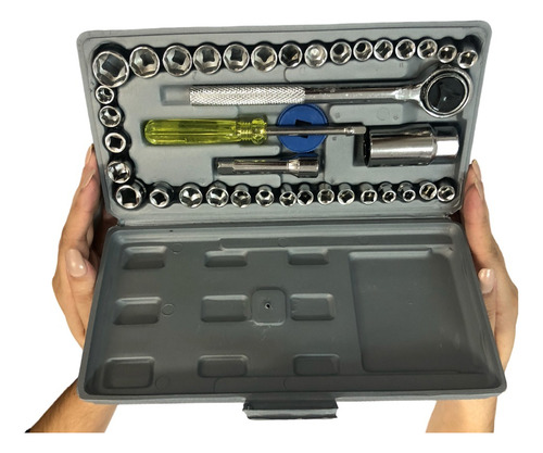 Jogo Kit Chave Soquete Catraca Cachimbo Reversível 40 Peças