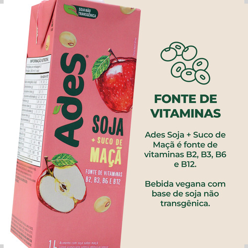 Suco De Soja Ades Sabor Maçã 1l Pack Com 6 Unidades