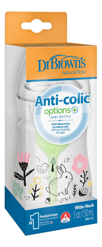 Biberón Dr Brown's Boca Ancha 5Oz/150Ml Anticólicos Options+ Decorado Bosque 0m+ Transparente