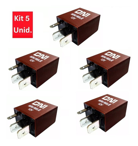 Kit 5 Peças Míni Relé Auxiliar Automotivo 12v 30a Dni 0123