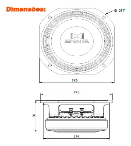 Kit Alto Falantes 8 Pol Snake Esx608 600w 8 Ohms Medio Grave