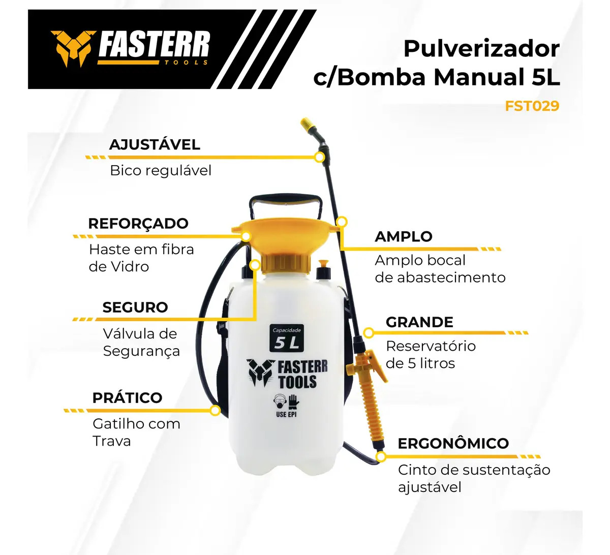 Pulverizador De Pressão Manual Agrícola 5l Jardim Fasterr Cor Branco 2