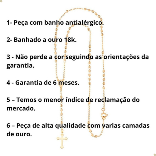 Colar Terço Nossa senhora das graças Rosário Feminino Dourado Crucifixo Banhado Ouro 18k antialérgico
