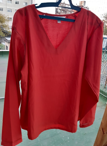 Blusa Remera Manga Larga Dama Coral Fina Escote V Talle Xl