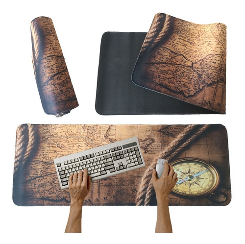 Mouse Pad Base Escritorio Extra Large 30x80cm Mapa Brujula