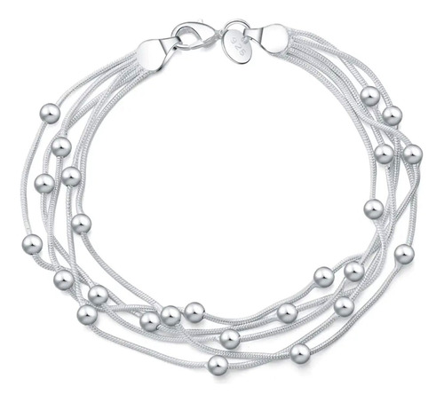 Pulsera 5 Vueltas Con Esferas De Plata Ley 925 Esterlina