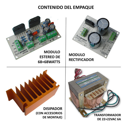 Modulo Amplificador Estereo 68+68 W C/fuente Trafo Disipador