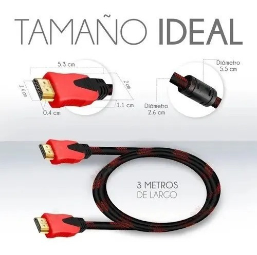 Imagen 2 de 5 de Cable Hdmi 3 Metros Full Hd 1080p Ps3 Xbox 360 Laptop Tv Pc