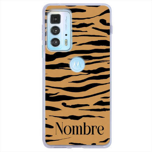 Funda Motorola Antigolpes Animal Print Tigre Con Tu Nombre