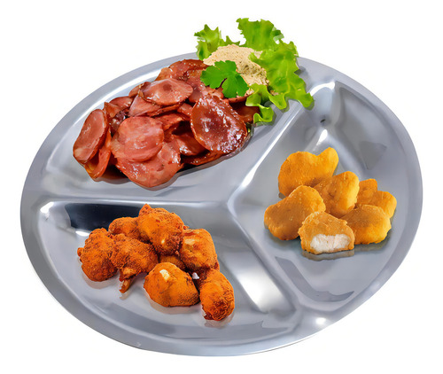 Petisqueira Em Aço Inox Média Com 3 Divisões Petiscos Luxo Cor Cinza