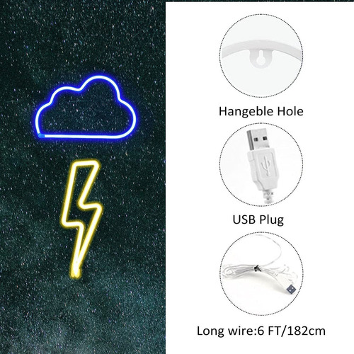 Letreros De Neón, Paquete De 2 Unidades, Nube Azul  Perno D