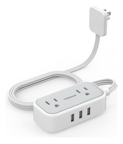 Cable De Extensión De Tapón Plano Con 3 Puertos Usb, Tessan