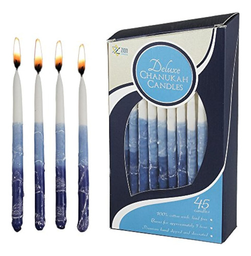 Zion Judaica Hanukkah Velas Hecho A Mano Azul Elegancia Delu