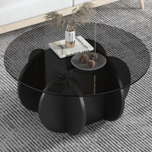 Mesa De Centro Negra, Mesa De Centro Redonda De Vidrio De 3. Color Negro Gris