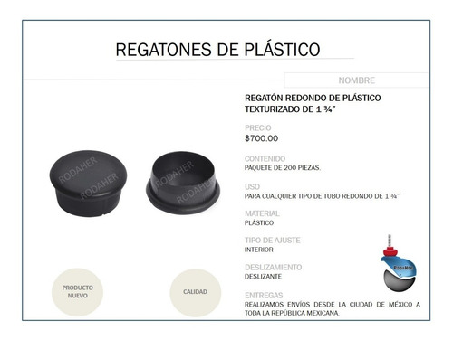 Regatón Tapón Redondo De Plástico Texturizado 1 3/4 Paq. 200