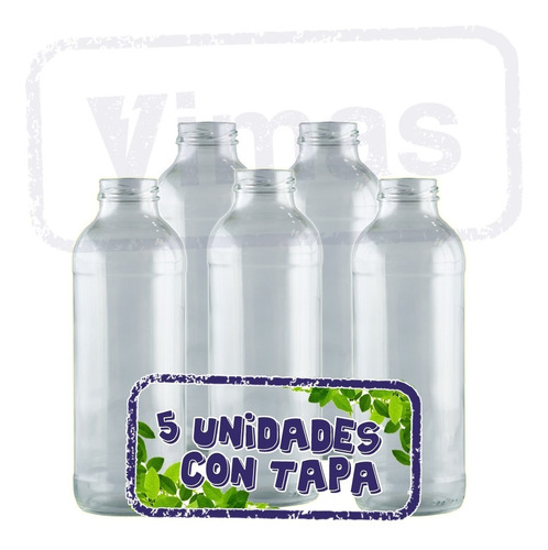 Botella De Vidrio Jugo 500ml (x 5 Unidades Con Tapa)