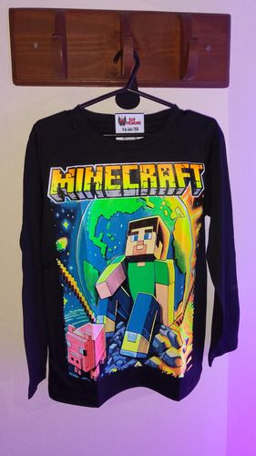 Remera Manga Larga Minecraft Juego Fluo Brilla En Oscuridad