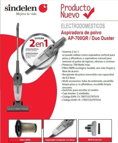 Aspiradora De Polvo Vertical Y Manual Ap-700gr Sindelen - $ 44.990