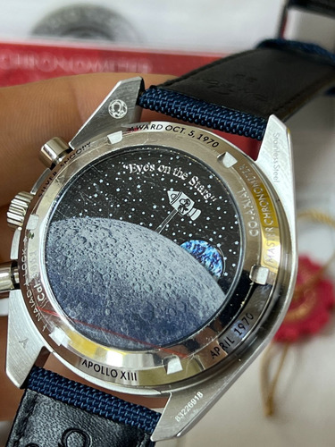 Relógio Omega Speedmaster Moonwatch Silver Snoopy Super Eta Azul Azul Branco (Recondicionado)