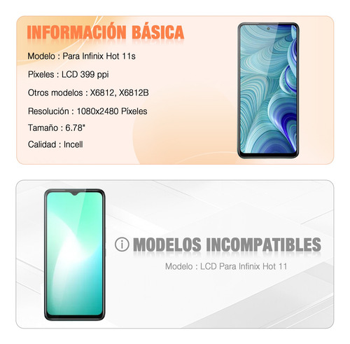 Tela Frontal Display Para Infinix Hot 11s X6812b Com Aro