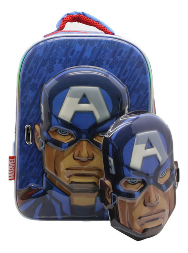 Mochila Marvel Avengers Capitán America Con Careta Color Azul Diseño De La Tela Liso