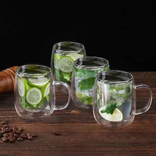 Juego De 4 Tazas Transparente For Café De Vidrio De Doble