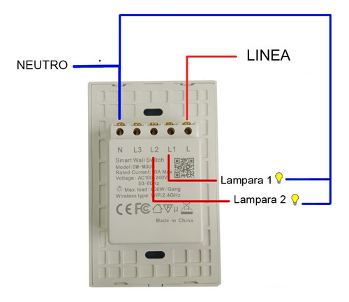 Imagen 3 de 5 de Llave De Luz Inteligente 2 Interruptores Wifi Tuya Smart