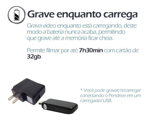 Imagem 5 de 6 de Pen Drive Espiao Mini Camara Camera Espia Visao Noturna 8gb