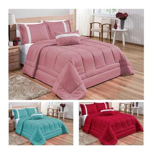 Kit Edredom Oliveira Queen Casal Cama Box 4 Pçs Atacado Cor Rose