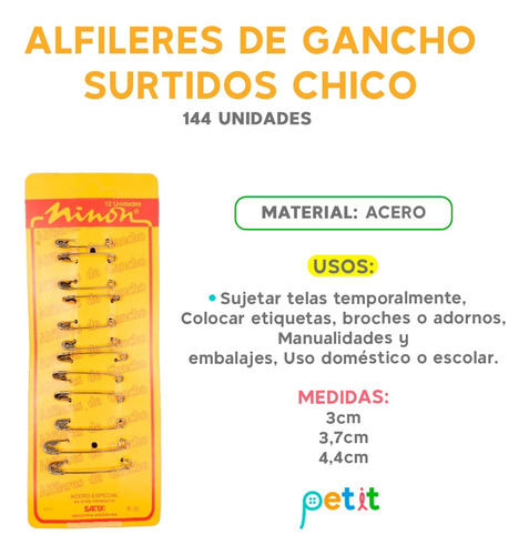 Alfileres De Gancho Surtidos Chico Ninon X144 U. Premium Único