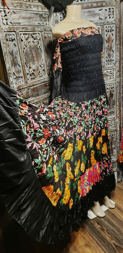 Vestido Cigano Medieval Patchwork Em Viscose E Sarja