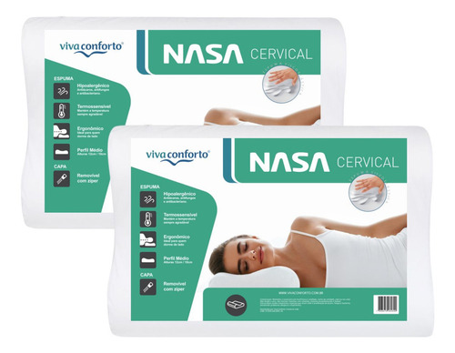 Kit 2 Travesseiros Viva Conforto Nasa Cervical Visco Ortopédico Anatômico