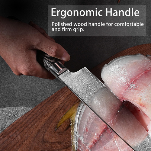 Cuchillo De Chef Plys Damascus Con Mango De Madera De Acero