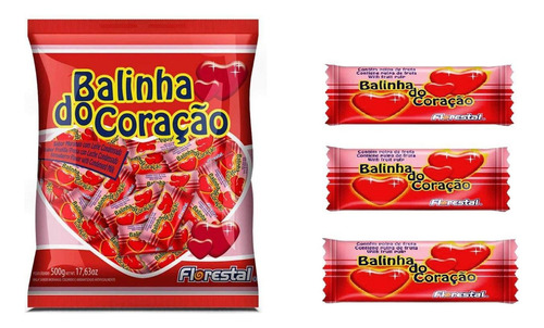 Balinha Do Coração Mastigável Morango 500g Florestal- 5 Un