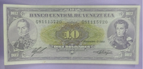 Billete De 10 Bs. Noviembre - 3 - 1988. Serie G8.