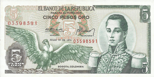 Colombia 5 Pesos 20 Julio 1974