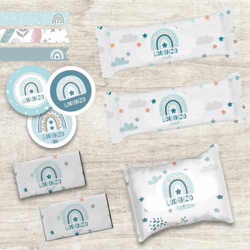 Kit Imprimible Arcoíris Celeste Nórdicos Texto Editable