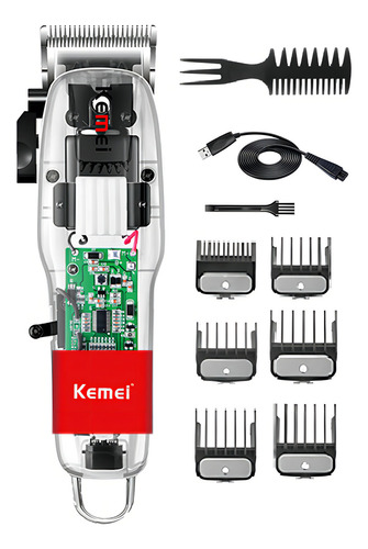 Kemei Maquininha Transparente Cortar Cabelo Barba Barbeiro