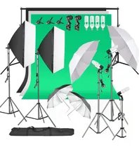 Comprar Kit De Iluminación Para Estudio Fotográfico Profesional Con 4 Bombillas 45w, Softbox 50x70 Cm, Paraguas, Fondos Y Soportes Ajustables - Ideal Para Retratos, Bodas Y Productos