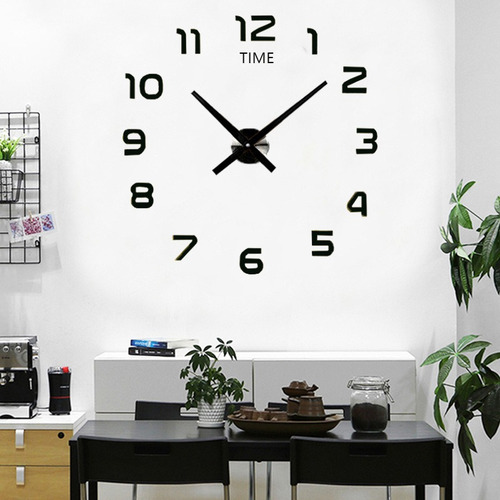 Reloj De Pared Mute 3d Grande Números Negros 120cm