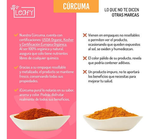 Imagen 2 de 7 de Cúrcuma En Polvo Superfood Leafy 200 Gr