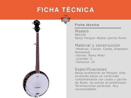 Imagen 2 de 12 de Banjo Profesional Parquer Master 5 Cuerdas Parche Remo Cuota