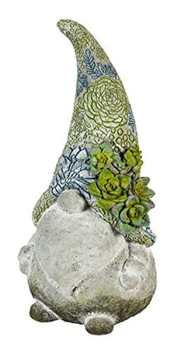 Estatua De Gnomo Suculento Para Jardín, 7 X 7 X 14 Pulgadas