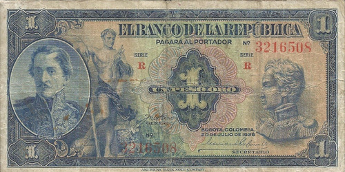 Colombia 1 Peso Oro 20 Julio 1929 - 7dígitos