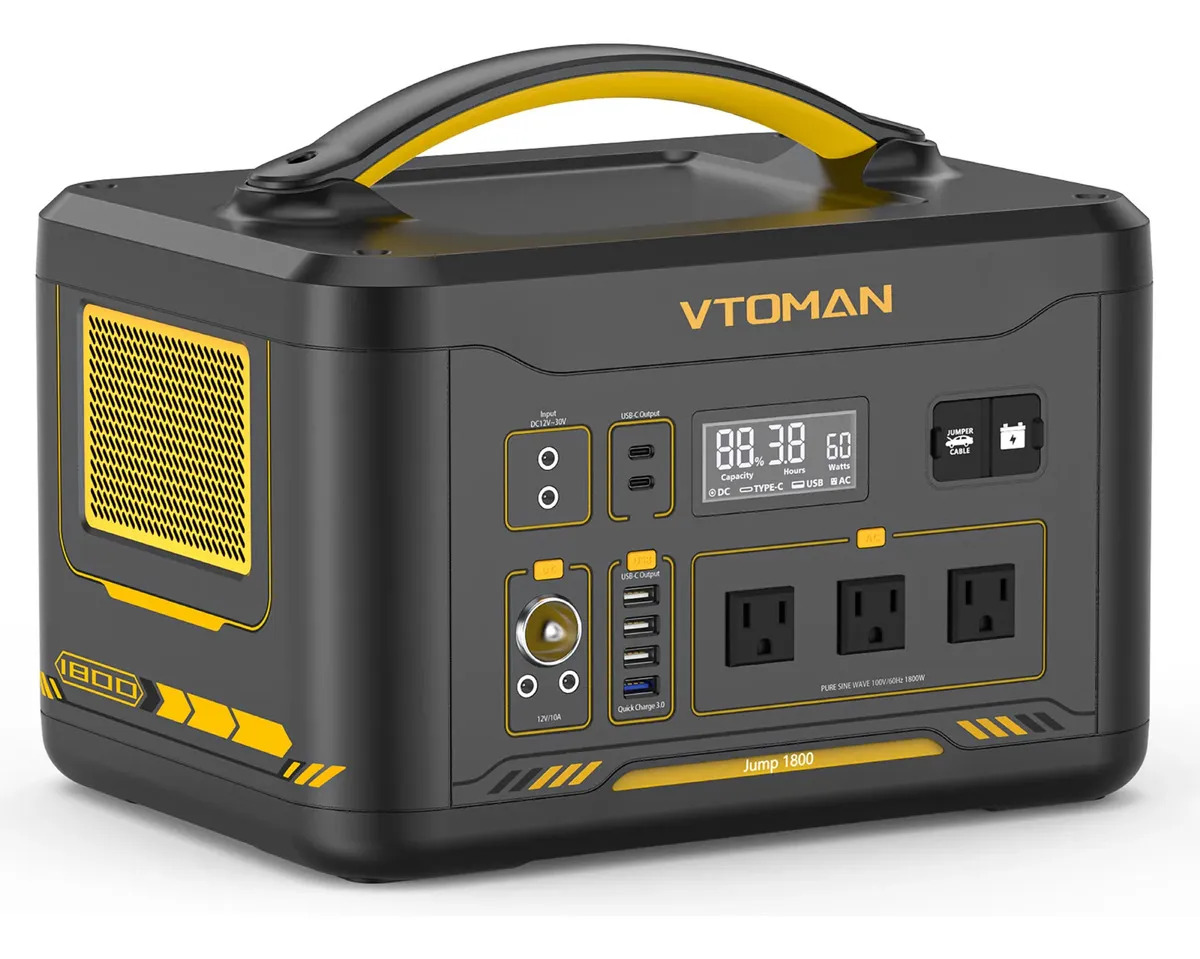 Vtoman Jump 1800 Generador Portátil LiFePO4 , Capacidad Expandible, para Viajes, Acampada y Emergencias