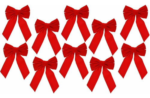 10 Lazos De Navidad D Terciopelo Rojo Para Int O Ext 22x33cm